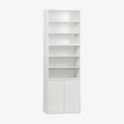 Estantería, biblioteca modular con 3 elementos, 2 puertas y 6 estantes