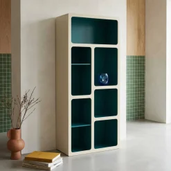 Estantería biblioteca orgánica decoración madera bicolor y 8 compartimentos