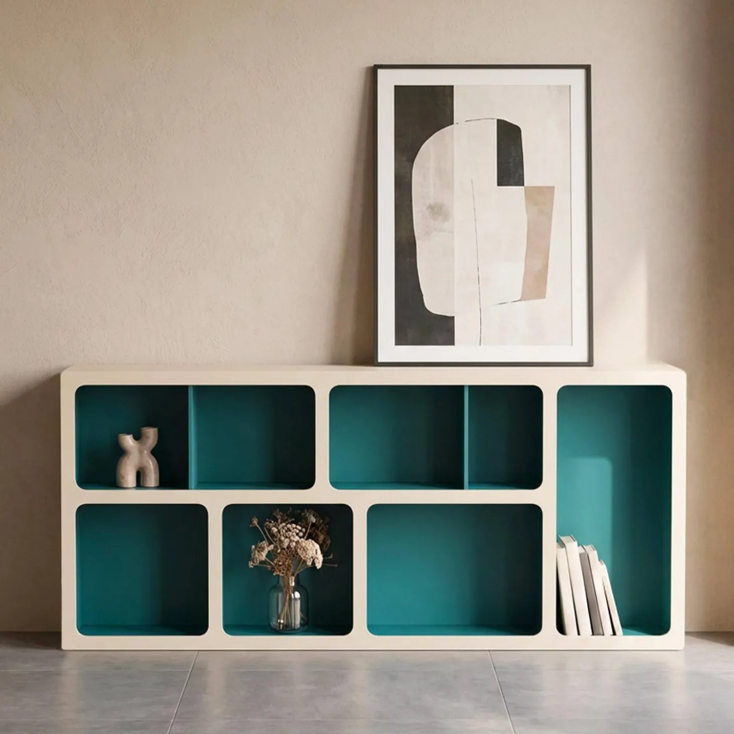 Estantería biblioteca orgánica decoración madera bicolor y 8 compartimentos