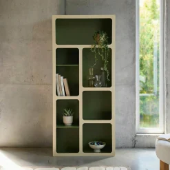 Estantería biblioteca orgánica decoración madera bicolor y 8 compartimentos