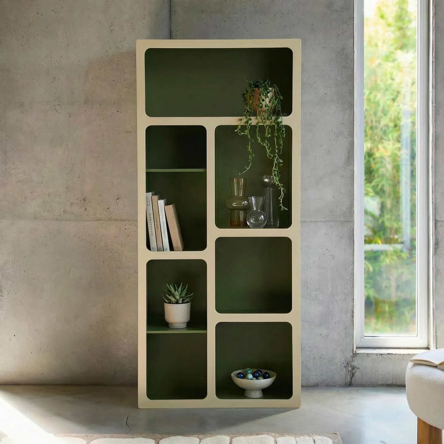Estantería biblioteca orgánica decoración madera bicolor y 8 compartimentos