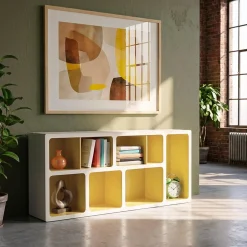 Estantería biblioteca orgánica decoración madera bicolor y 8 compartimentos