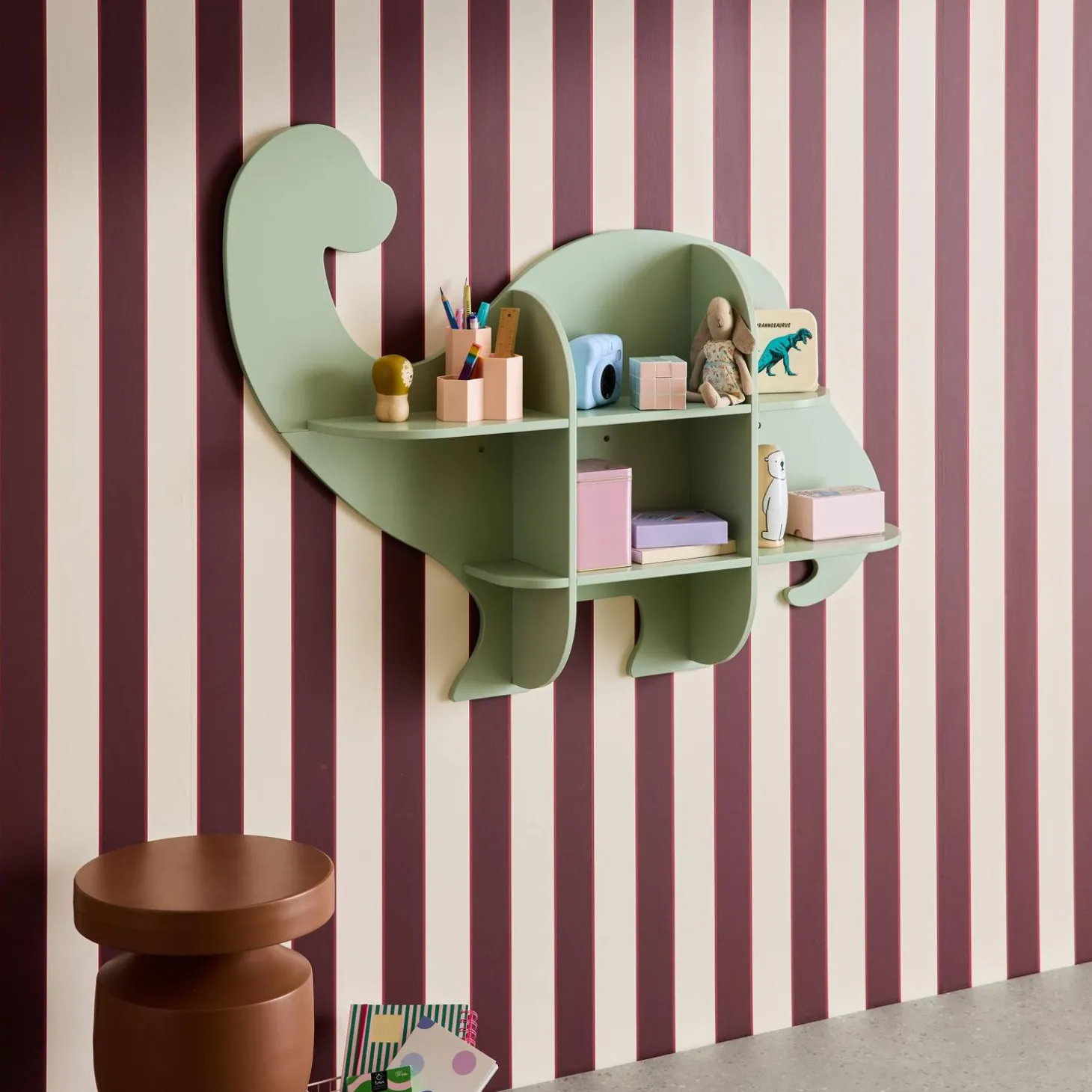 Estantería de pared dinosaurio con 5 espacios de almacenamiento