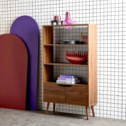 Estantería efecto nogal, 2 puertas, 3 niveles