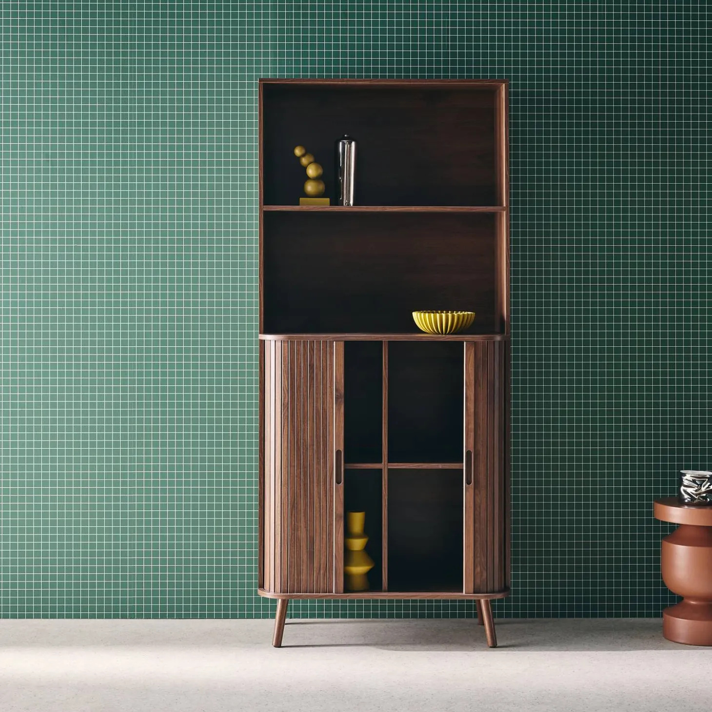 Estantería escandinavo, 2 puertas correderas, 4 niveles