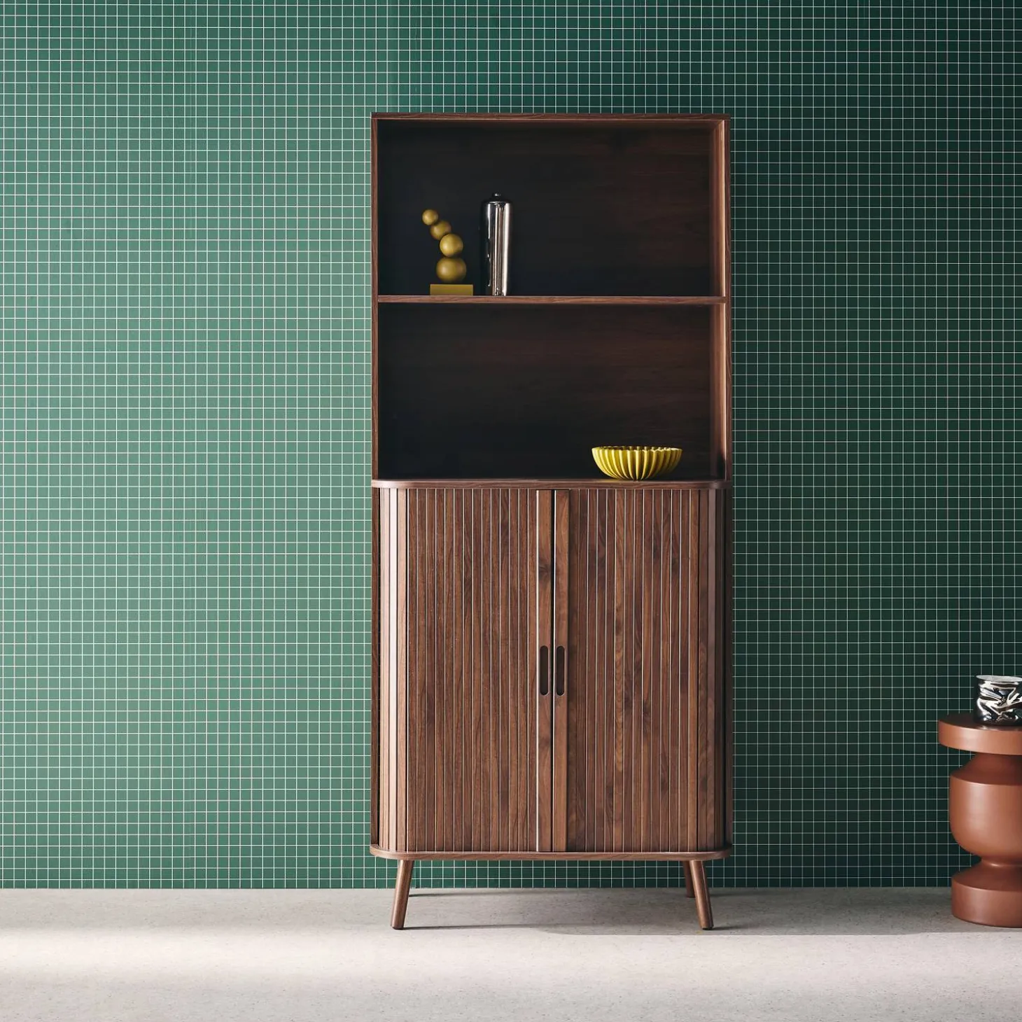 Estantería escandinavo, 2 puertas correderas, 4 niveles