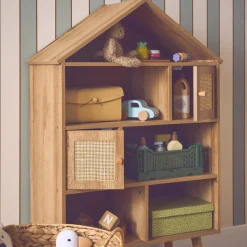 Estantería infantil efecto madera y caña con 2 puertas