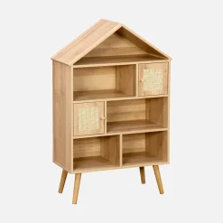 Estantería infantil efecto madera y caña con 2 puertas