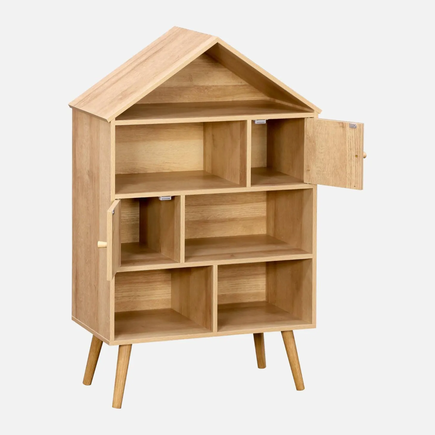 Estantería infantil efecto madera y caña con 2 puertas