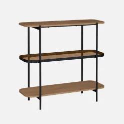 Estantería librería de vidrio, decoración de madera y metal, 3 niveles