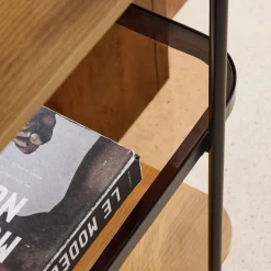 Estantería librería de vidrio, decoración de madera y metal, 5 niveles