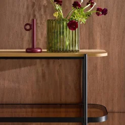 Estantería librería de vidrio, decoración de madera y metal, 5 niveles