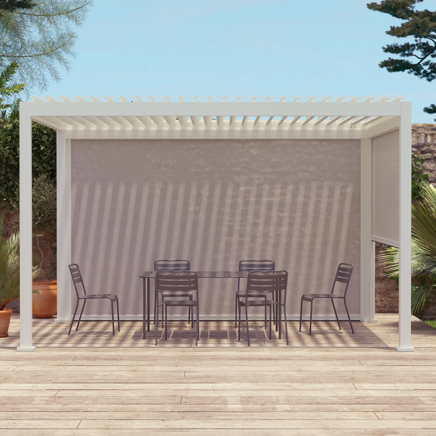 Estor lateral enrollable de aluminio y textileno para pérgola bioclimática, 4m