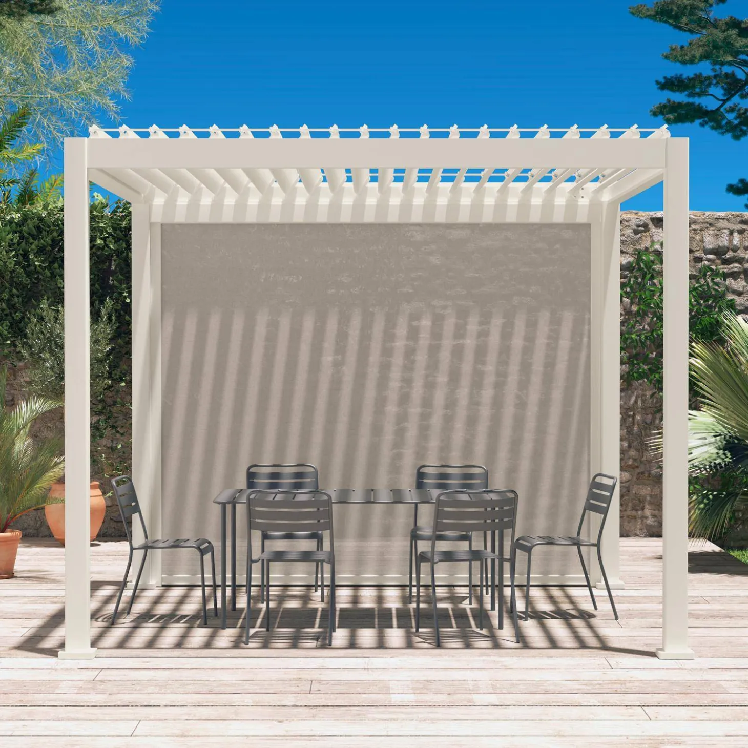 Estor lateral enrollable de aluminio y textileno para pérgola bioclimática, 3m