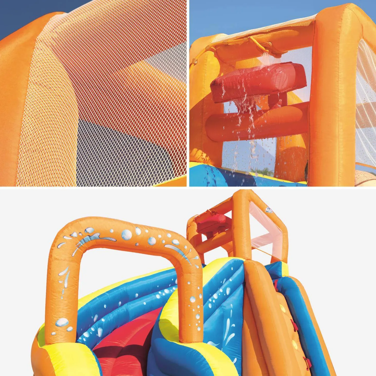 Estructura inflable con tobogán acuático