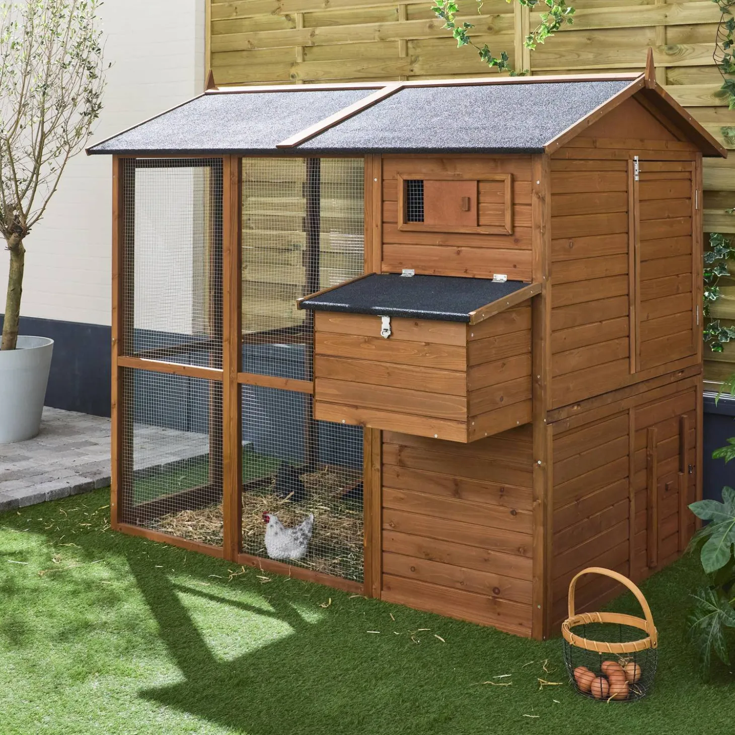 Gallinero de madera con corral para 6 a 8 gallinas