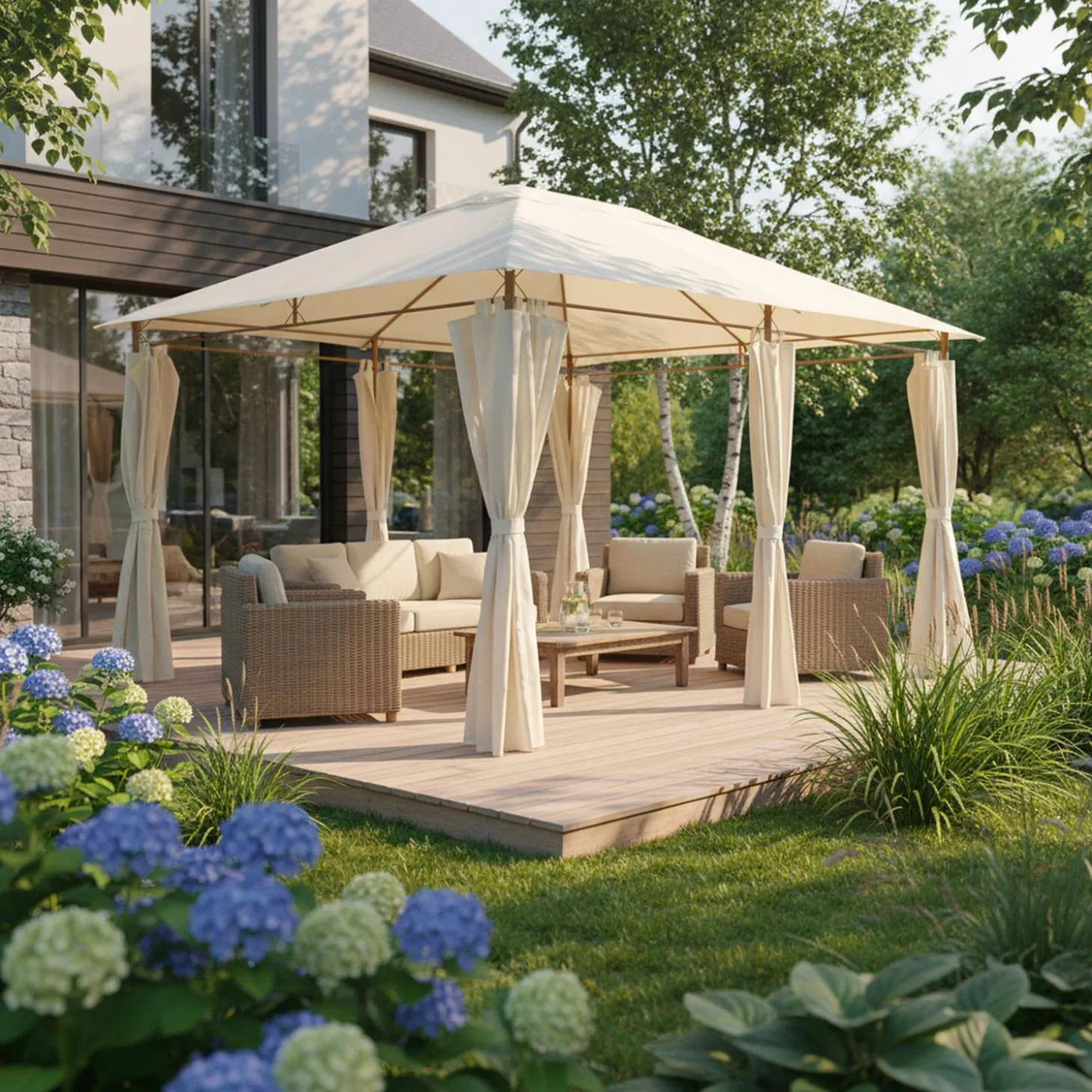 Gazebo de jardín 3x4m con cortinas