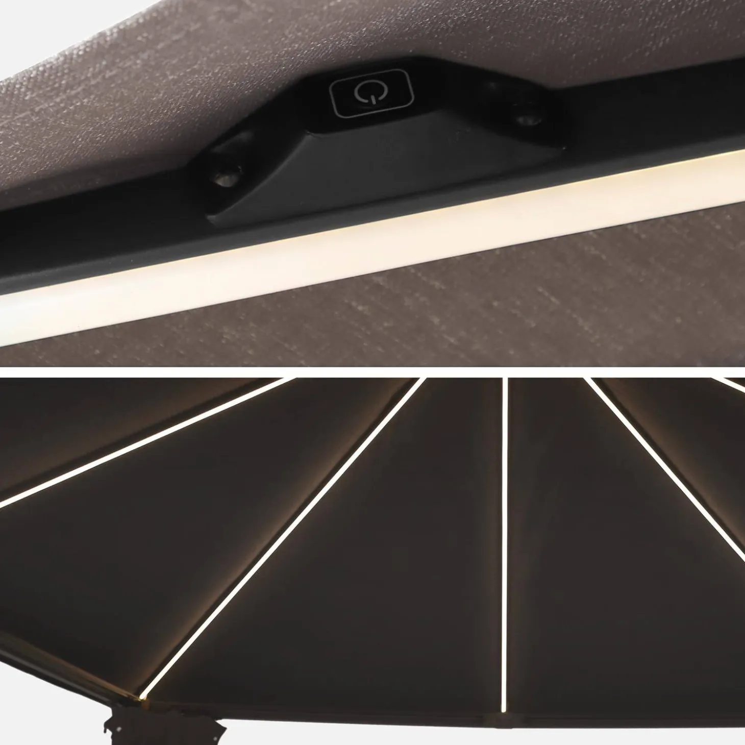 Gazebo de jardín 3x4m de aluminio efecto madera con cortinas y led