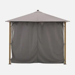 Gazebo de jardín 3x3m de aluminio efecto madera con cortinas y led