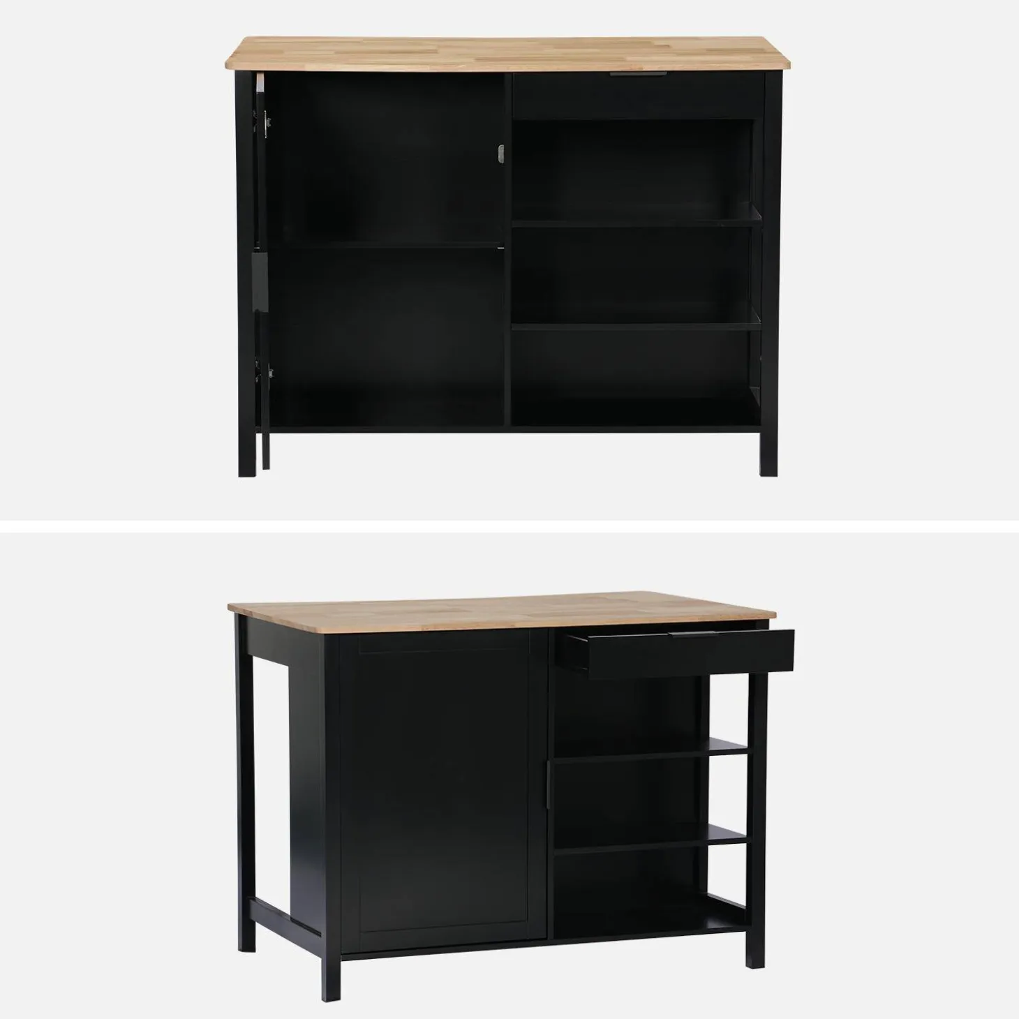 Isla de cocina con 5 estantes, 1 puerta, y 1 cajón