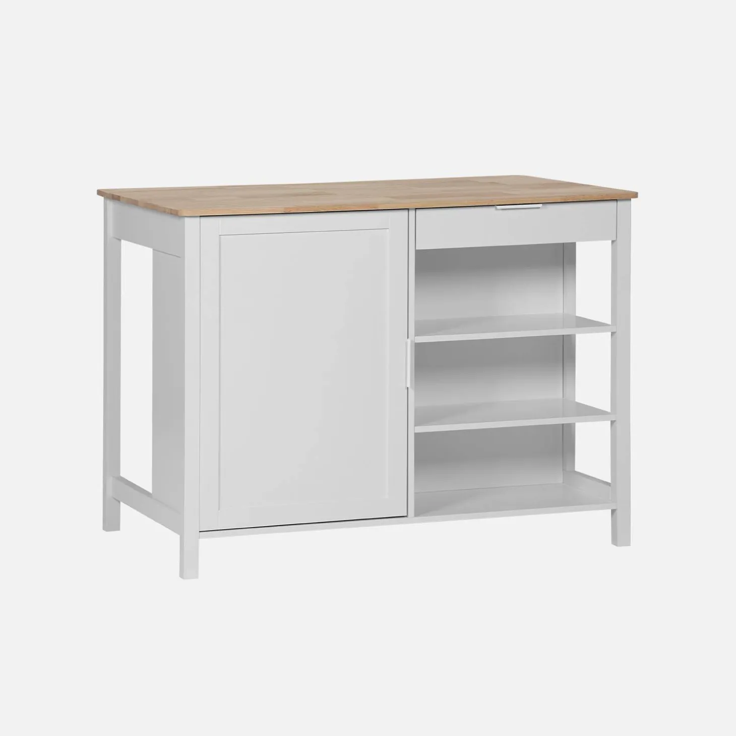 Isla de cocina con 5 estantes, 1 puerta, y 1 cajón