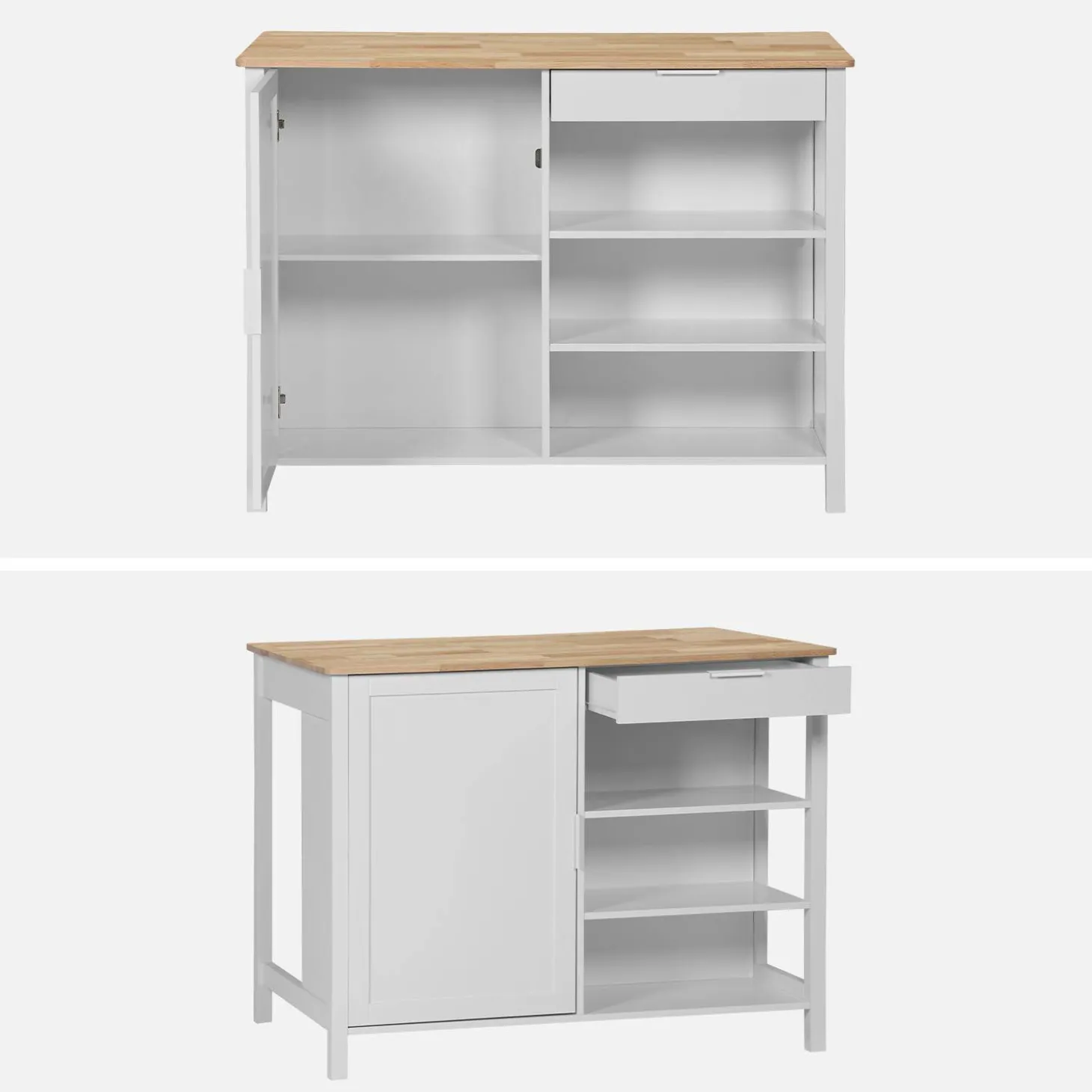 Isla de cocina con 5 estantes, 1 puerta, y 1 cajón