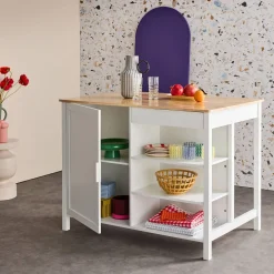 Isla de cocina con 5 estantes, 1 puerta, y 1 cajón