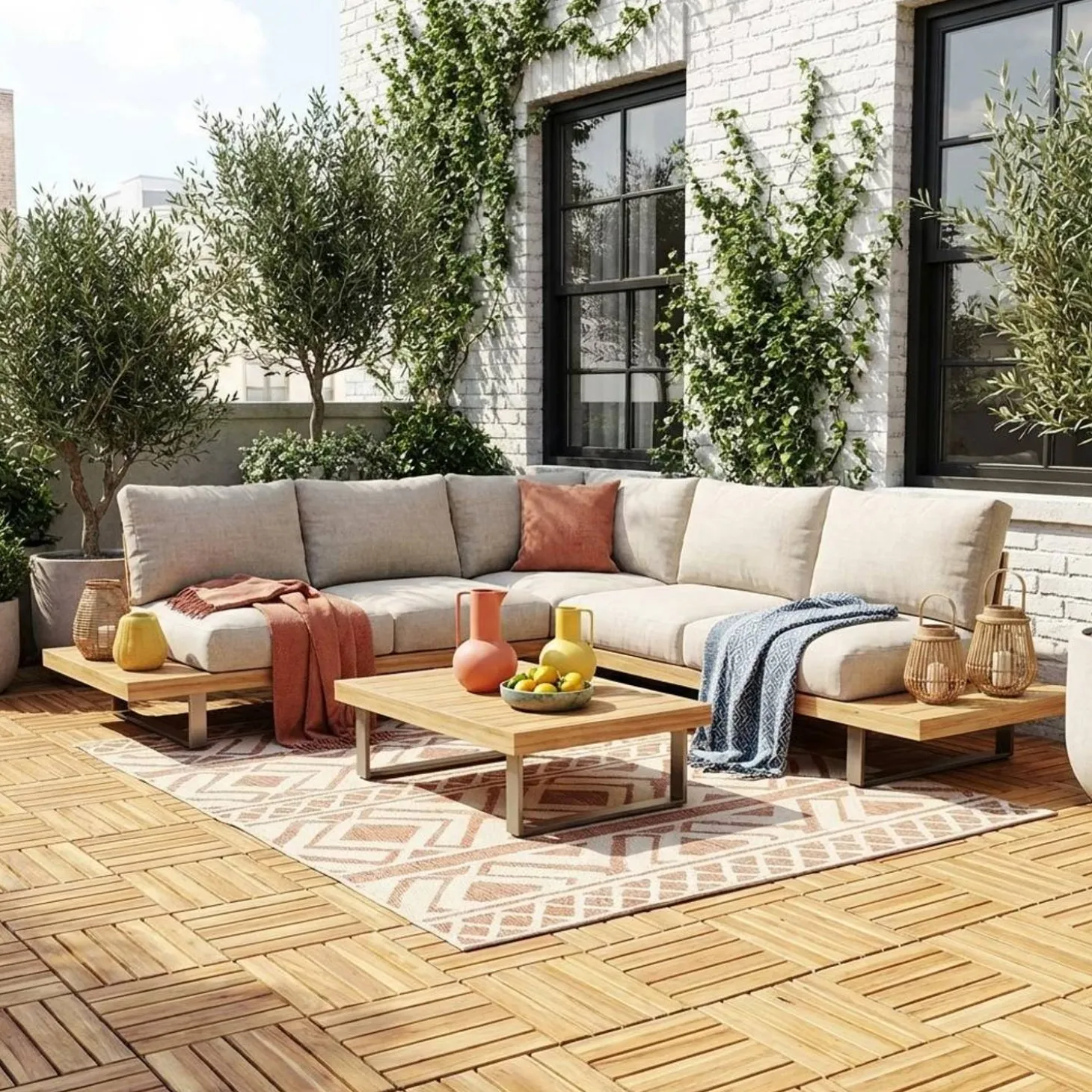 Juego de baldosas de madera para terraza de 30 x 30 cm, diseño lineal