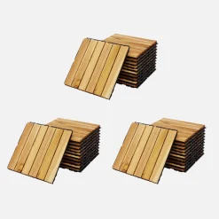Juego de baldosas de madera para terraza de 30 x 30 cm, diseño lineal