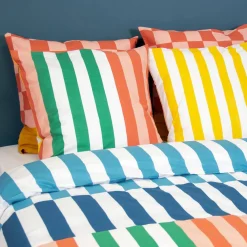 Juego de cama de algodón con estampado de rayas multicolor, 2 plazas