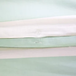 Juego de cama de algodón con estampado de rayas, 2 plazas, blanco y verde