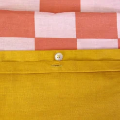 Juego de cama de algodón con estampado de damero, 2 plazas rojo y naranja