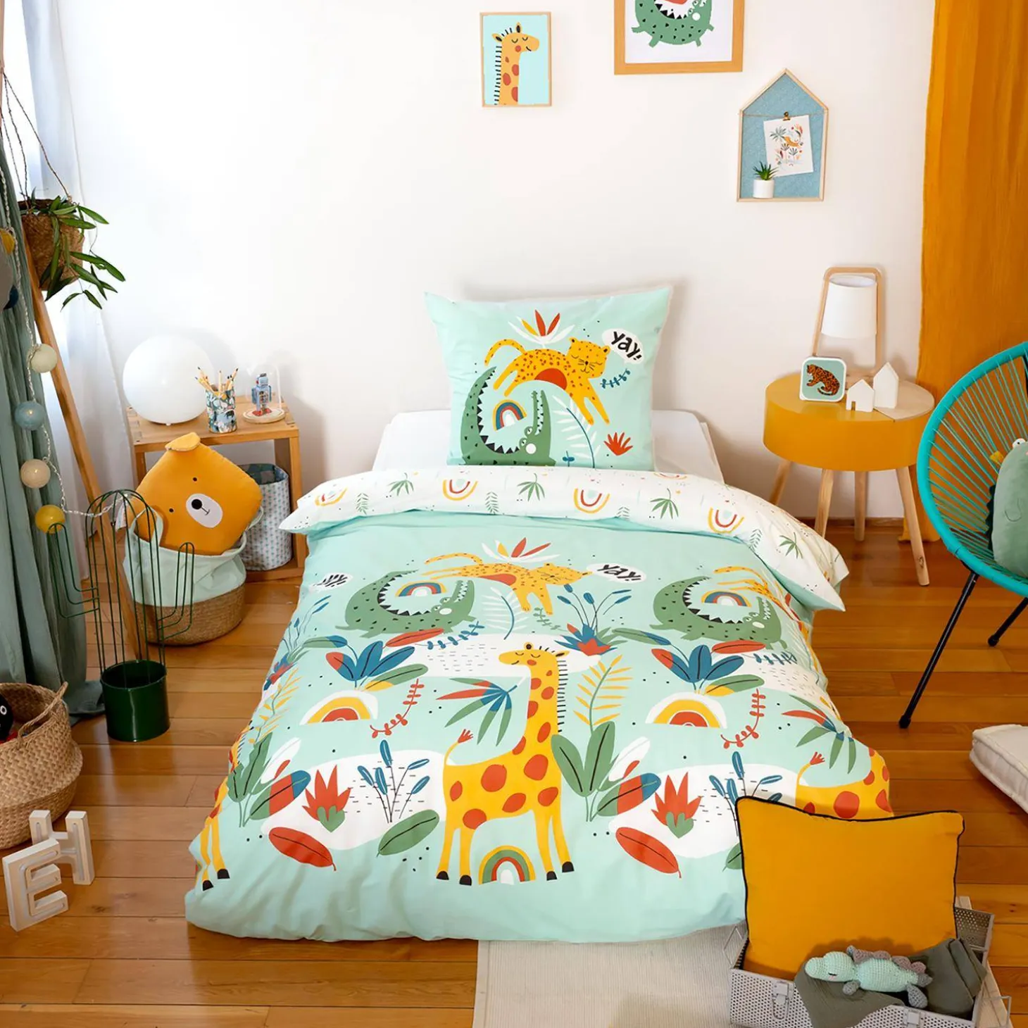 Juego de cama de algodón reversible estampado sabana/arcoíris, 140cm