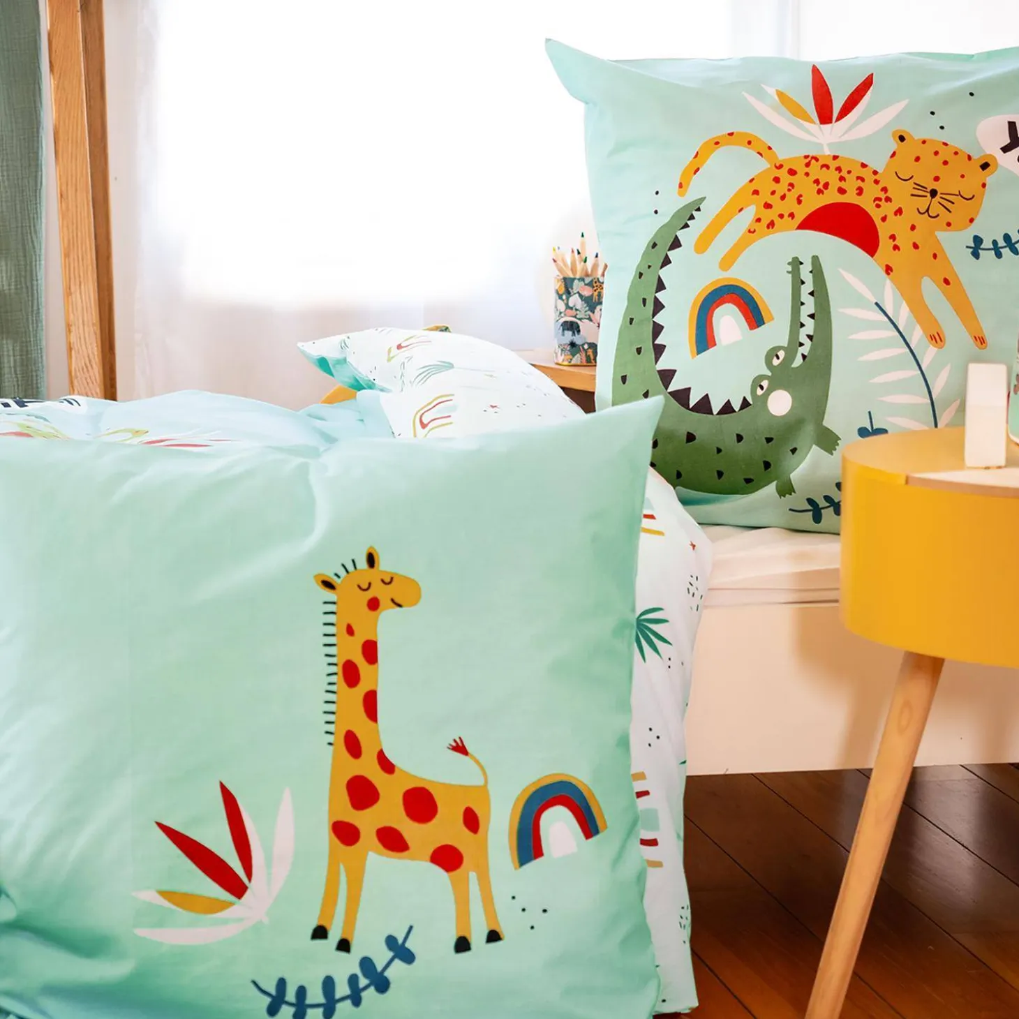 Juego de cama de algodón reversible estampado sabana/arcoíris, 140cm