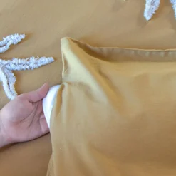 Juego de funda nórdica de algodón mostaza y blanco de 2 plazas