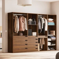 Kit de vestidor modular decorado en madera, 4 elementos