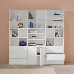 Kit estantería o biblioteca modular decorativa madera con 9 elementos