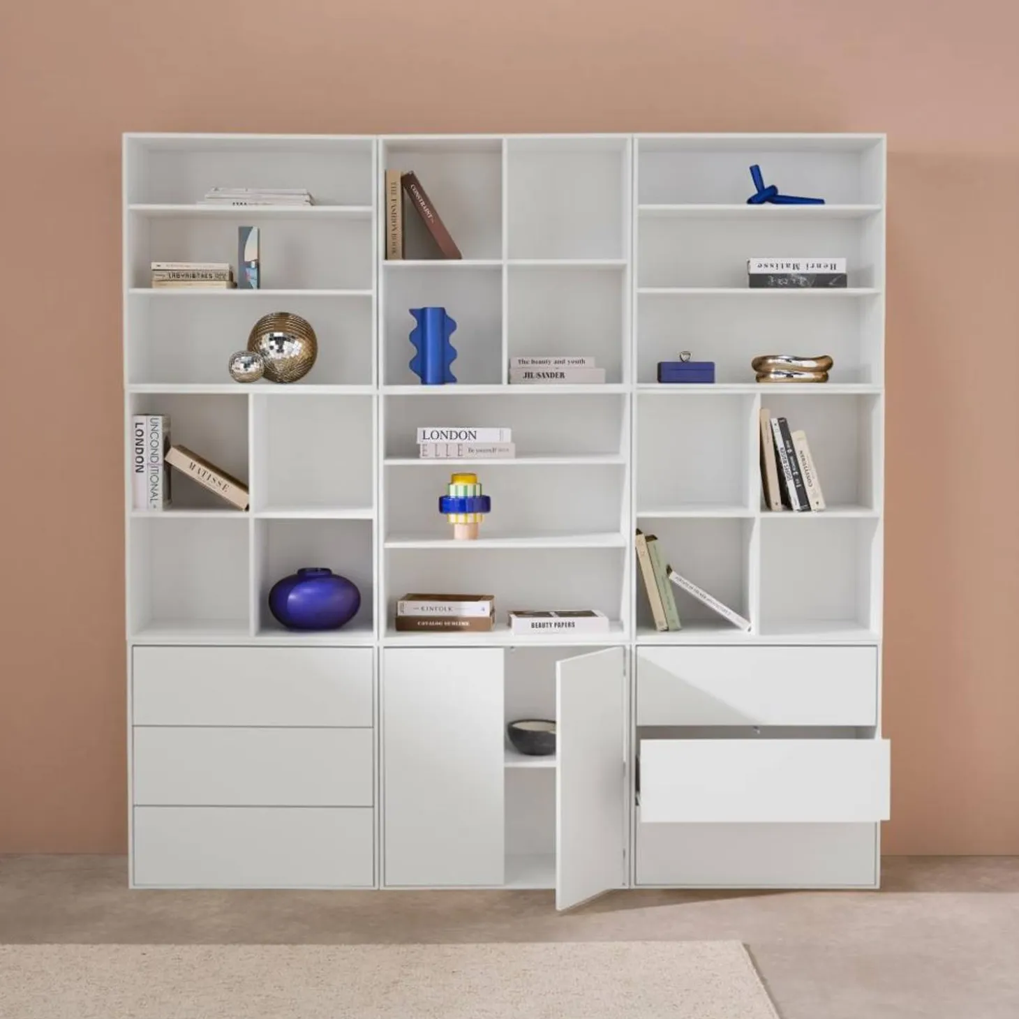 Kit estantería o biblioteca modular decorativa madera con 9 elementos