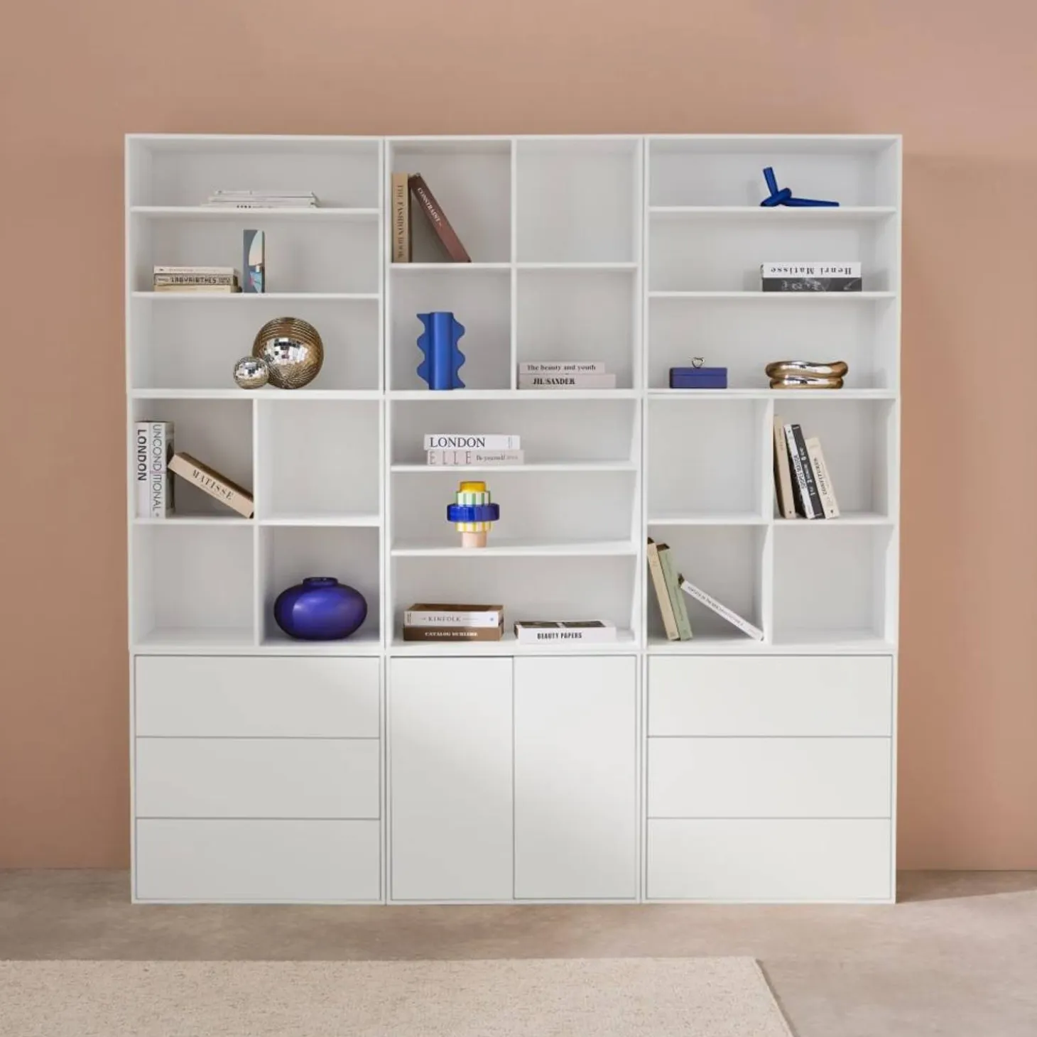 Kit estantería o biblioteca modular decorativa madera con 9 elementos