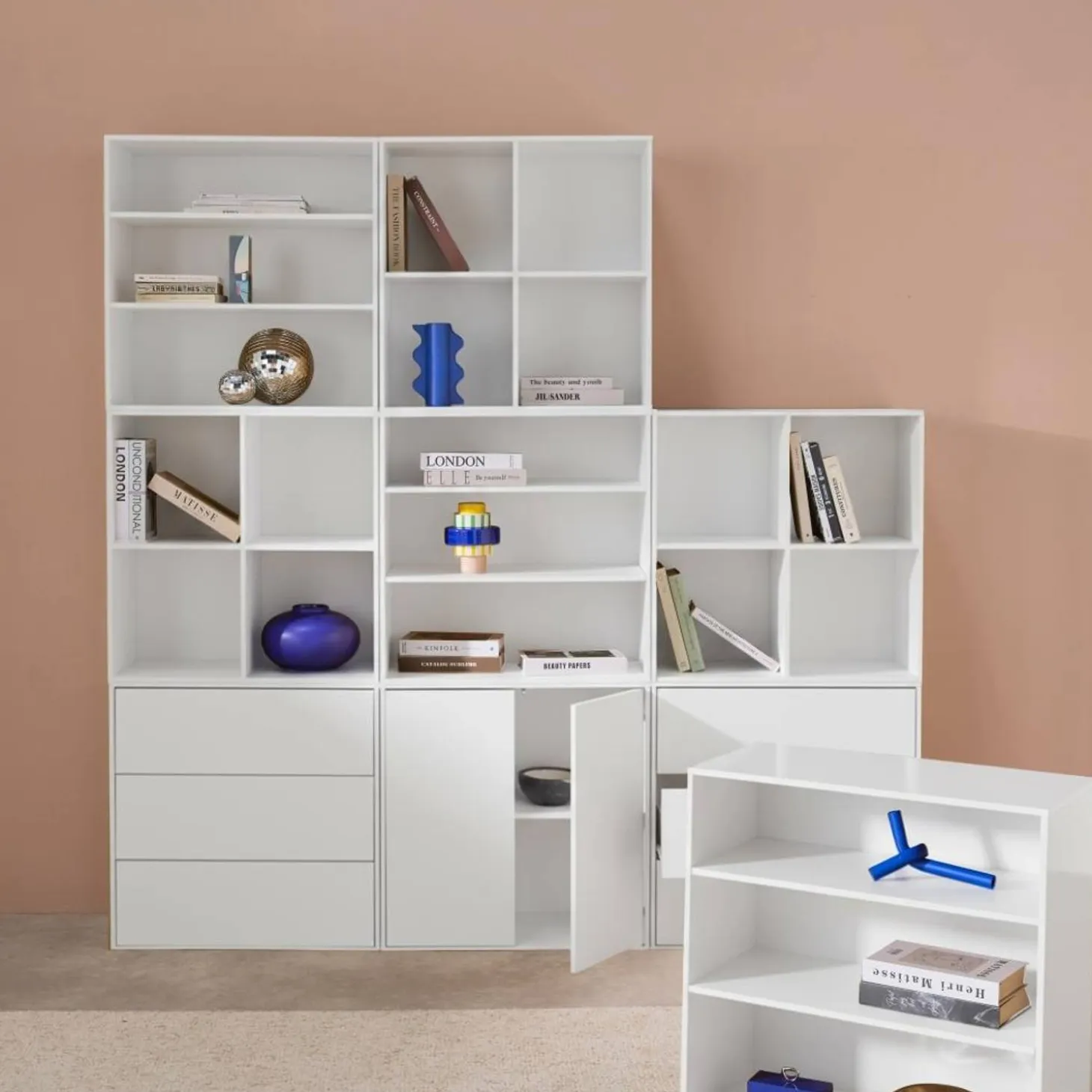 Kit estantería o biblioteca modular decorativa madera con 9 elementos