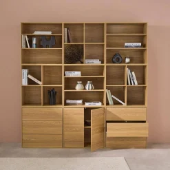 Kit estantería o biblioteca modular decorativa madera con 9 elementos