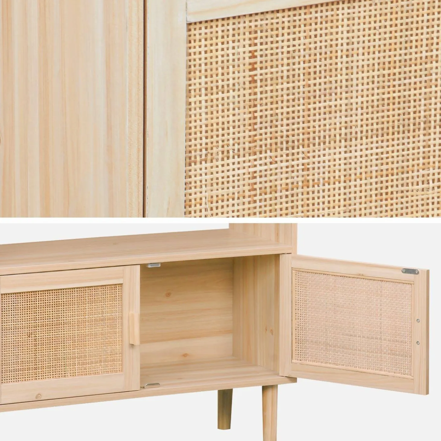 Librería con caña y efecto madera, 3 niveles y 2 puertas