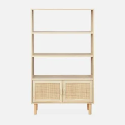 Librería con caña y efecto madera, 3 niveles y 2 puertas