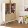 Librería de 5 estantes, puertas correderas, efecto madera y caña