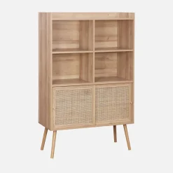 Librería de 5 estantes, puertas correderas, efecto madera y caña
