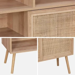 Librería de 5 estantes, puertas correderas, efecto madera y caña