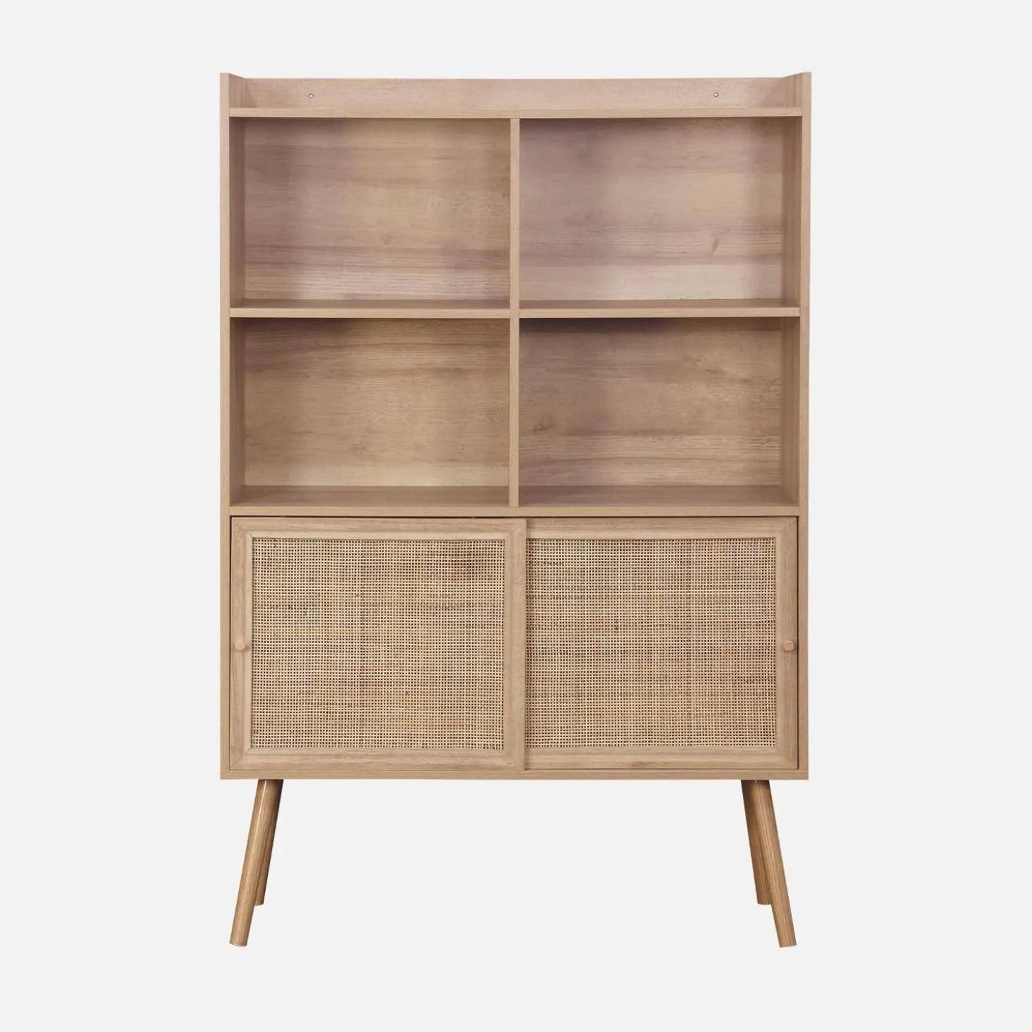 Librería de 5 estantes, puertas correderas, efecto madera y caña