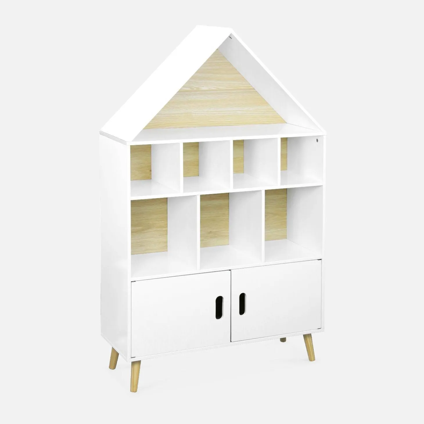 Librería infantil de madera con 8 compartimentos y 2 puertas