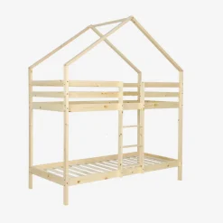 Litera infantil cabaña de pino natural, 90cm