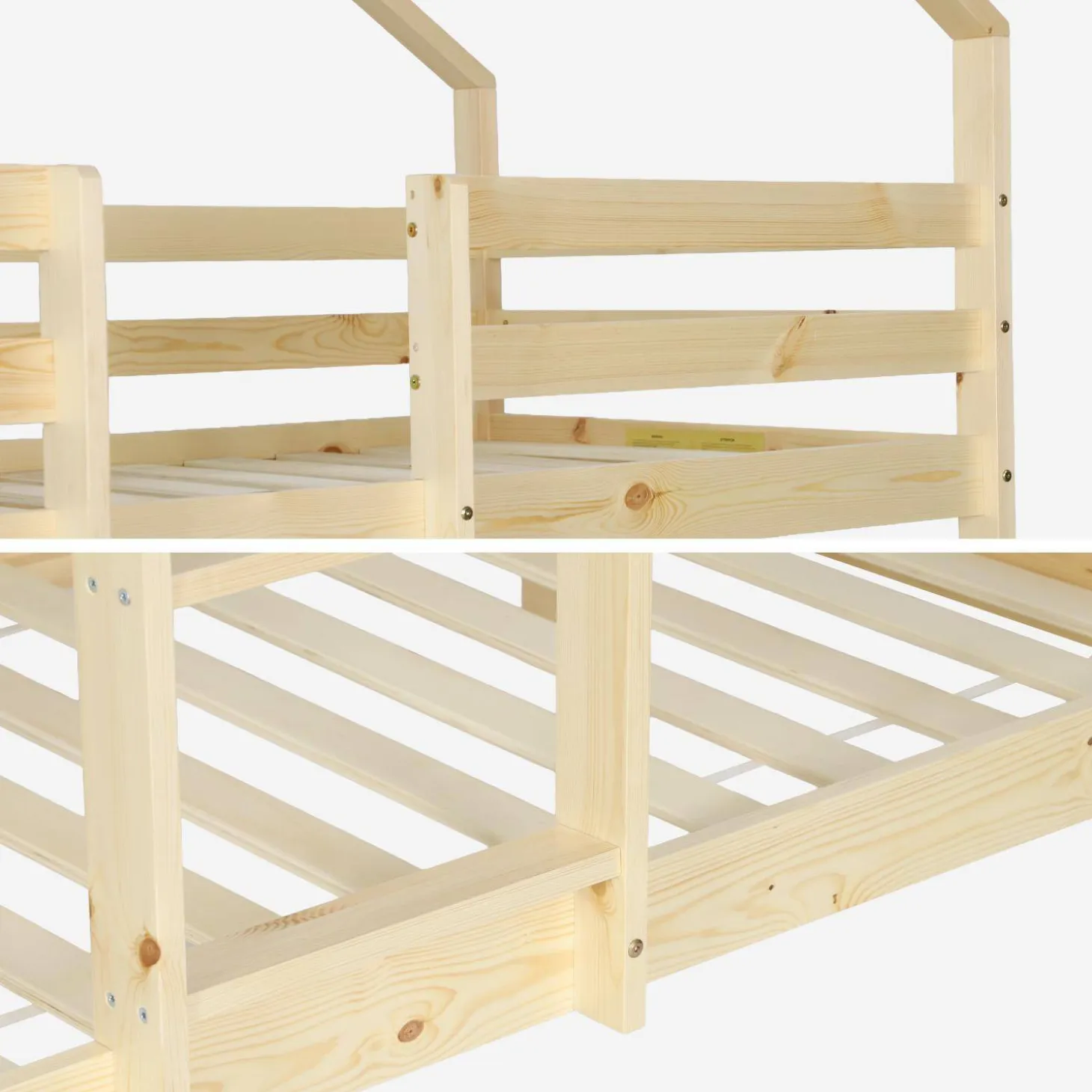 Litera infantil cabaña de pino natural, 90cm